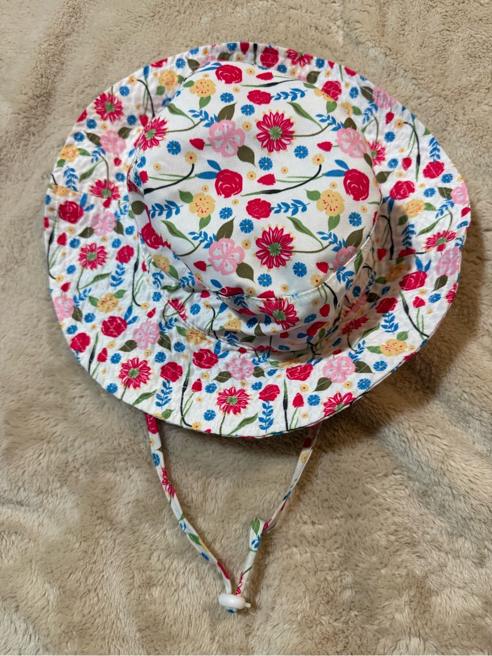 Girls Floral Sun Hat with Chin Strap - Multi Pink